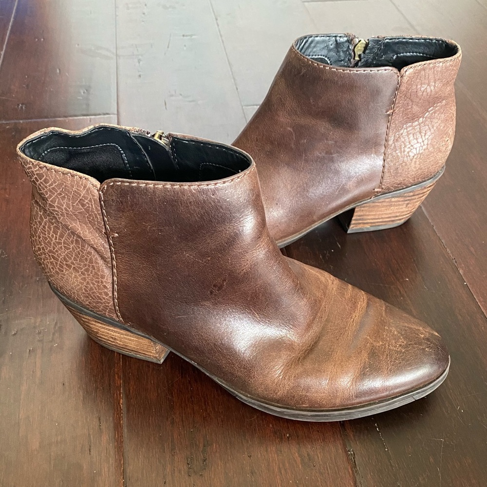 Brown Clark’s booties